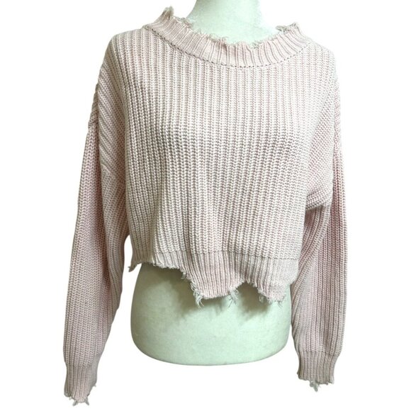 Le Lis Collection Oversized Distressed‎ Light Pink Cropped Sweater Size Small - Picture 1 of 7